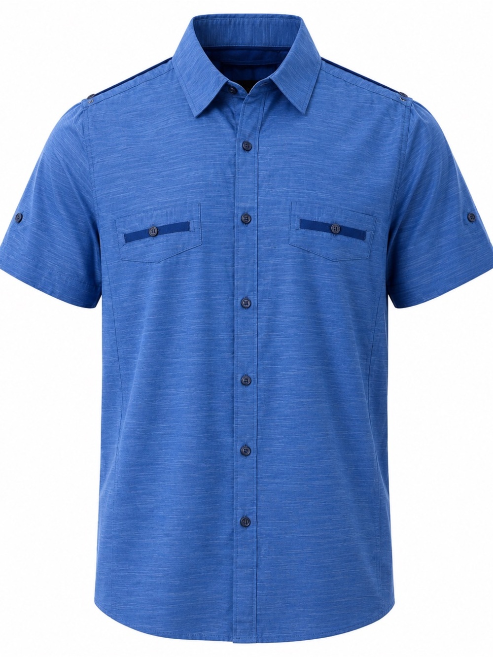 Vertical Sport Blue Button-Down Short Sleeve Shirt XL Cotton Blend